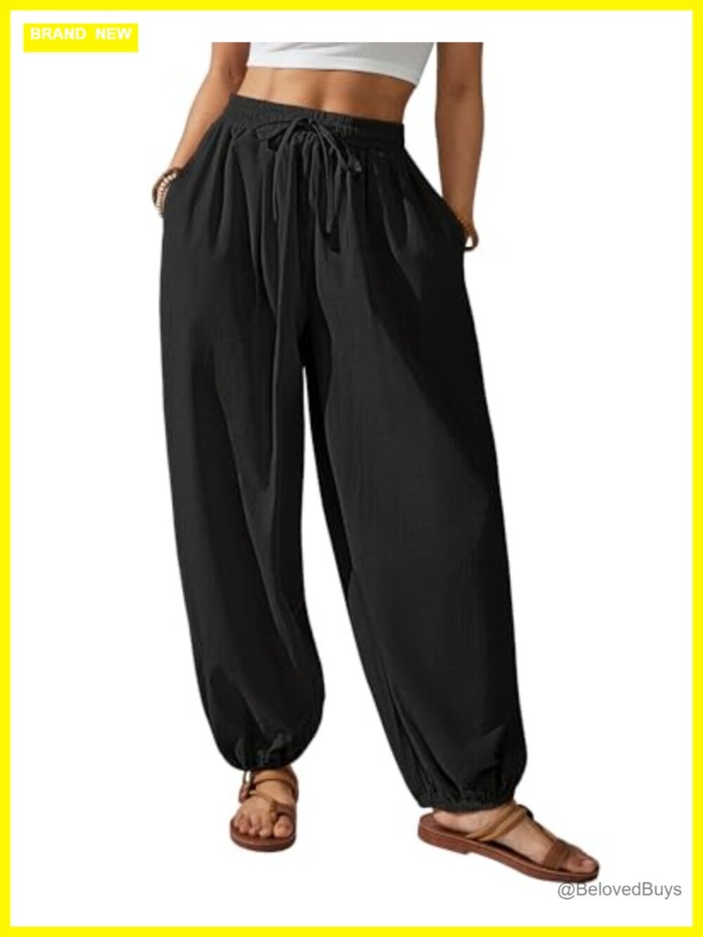 100% Cotton Harem Pants Women Balloon Wide Leg Baggy Casual Trousers